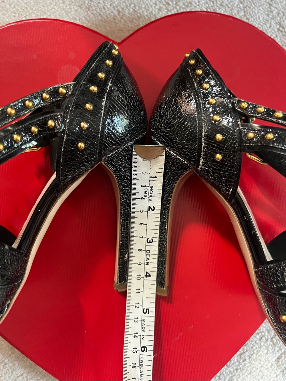 Miu Miu Black Crackled Leather Studded Strappy High-Heel Sandals ā¤ļøāš„ - Picture 8 of 16